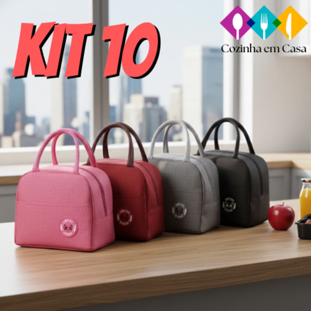 Kit 10 Bolsa Térmica Portátil Marmita Viagem Necessaire Lancheira Térmica