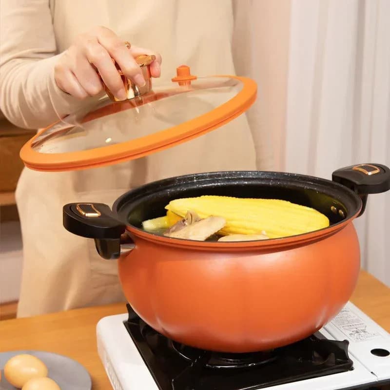Panela de Micro Pressão Abóbora Antiaderente Caçarola Para Gás e Indução 8L