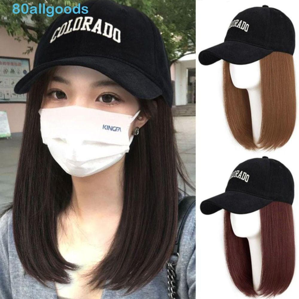 ALLGOODS1 Boné De Beisebol Preto Peruca De Cabelo Natural Postiços Fibra Resistente Ao Calor Extensão Do Feminino Sintét