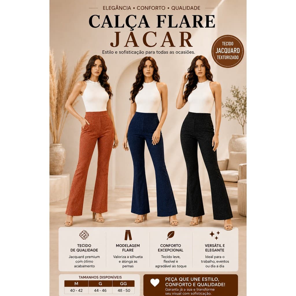 Kit 3 Calças Flare Jacar Com Cores Variadas