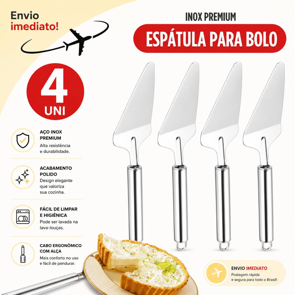 Espátula Inox Para Bolo e Torta 4 Peças Cozinha Confeitaria * Envio Imediato *