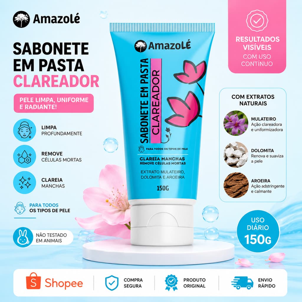 Sabonete Clareador em Pasta Amazolé 150g Clareia Manchas Axilas Virilha Pele Uniforme