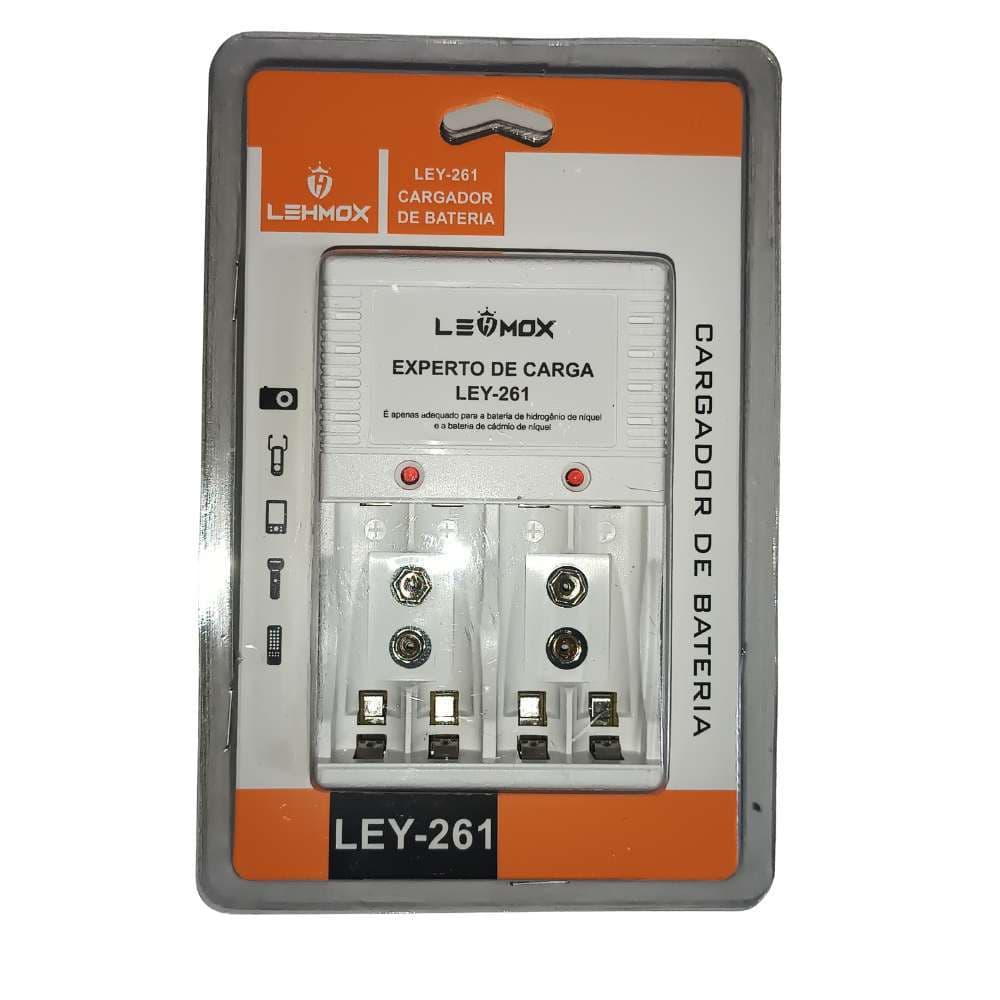 Carregador de Pilhas LEHMOX LE-261 Bivolt Automático para AA, AAA e Bateria 9V Recarregável
