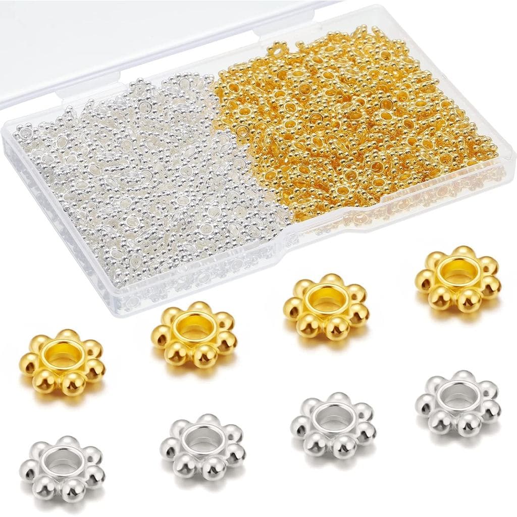 Kenning 800 Peças de Contas Espaçadoras em Forma de Flor de 6mm, Margaridas Tibetanas em Liga Metálica para Fabricação d