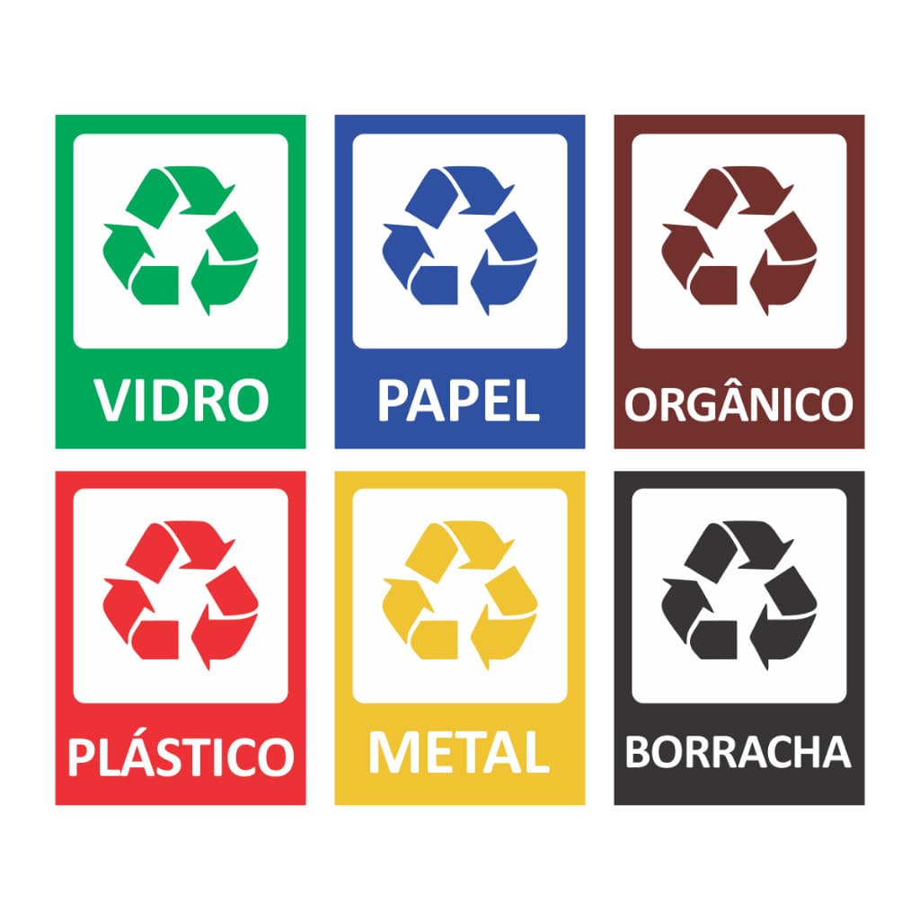 Kit De 6 Adesivos Coletas Seletivas Reciclagem Lixo 15x20