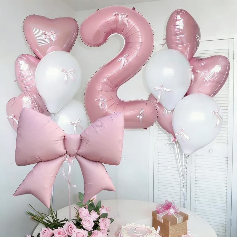 Conjunto De Balões De Festa Com Número Em Forma De Coração Laço Rosa Para Festas De Aniversário , Casamentos , Aniversár