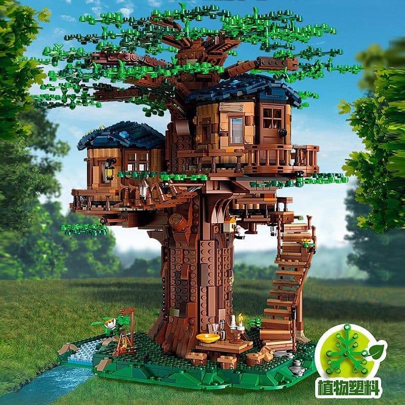 Novo criativo quatro estações casa na árvore bloco de construção montagem compatível Lego brinquedo modelo ornamentos me