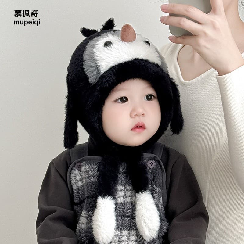 Chapéu de bebê outono inverno quente pode chamar pinguim pelúcia um menino menina bebê bonito à prova de vento chapéu de