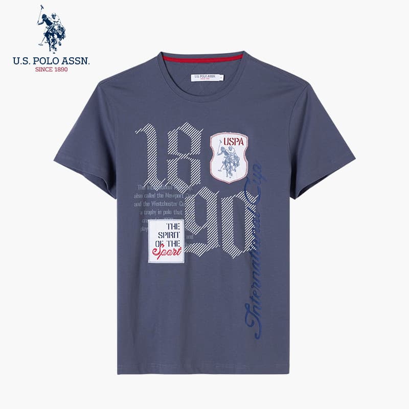 Uspoloassn American Poloassn Association Camiseta masculina de manga curta de verão grande bordada com gola redonda Casu