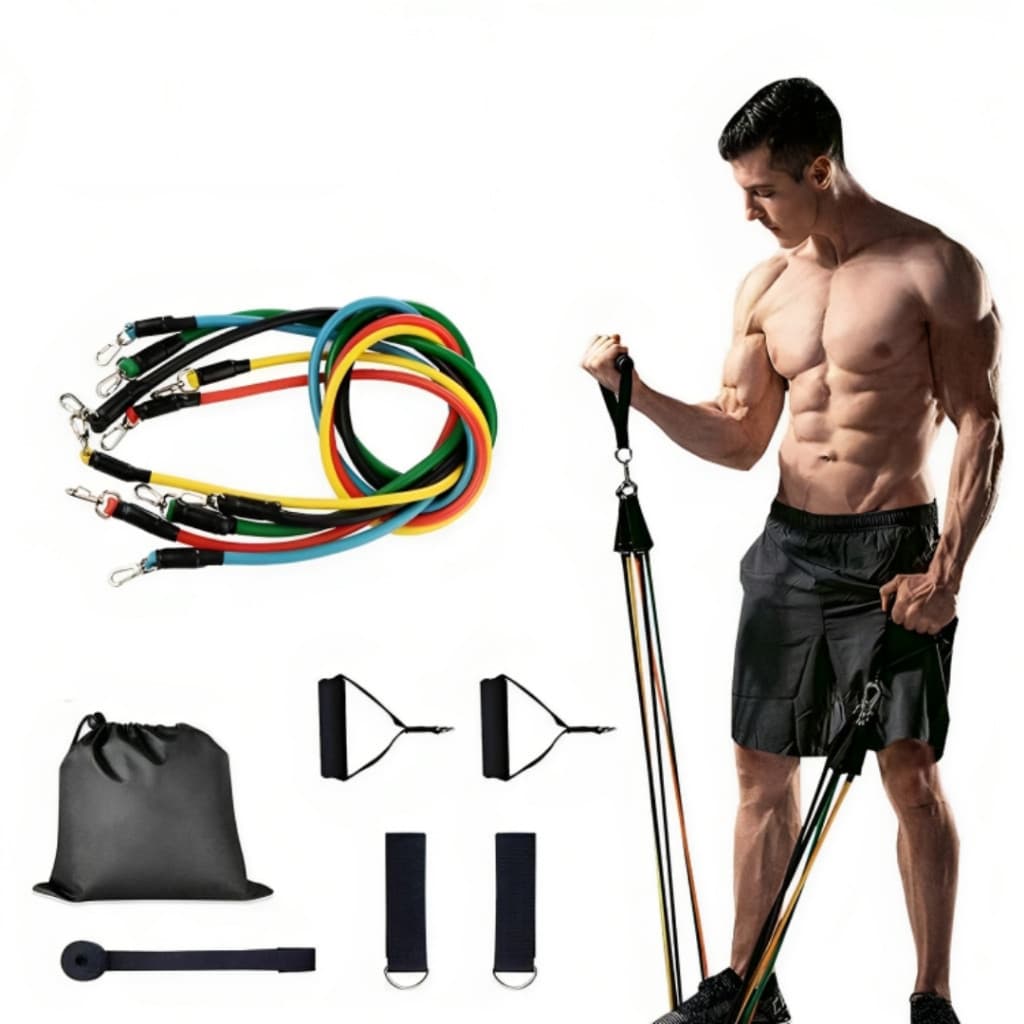 Kit Elástico Treino Extensor 11 Itens Fisioterapia Academia em Casa