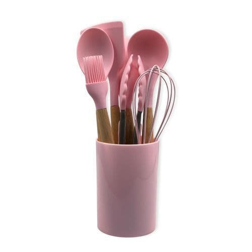 Kit Utensilios Cozinha Silicone 8 Pecas Rosa Resistente Duravel Design Moderno