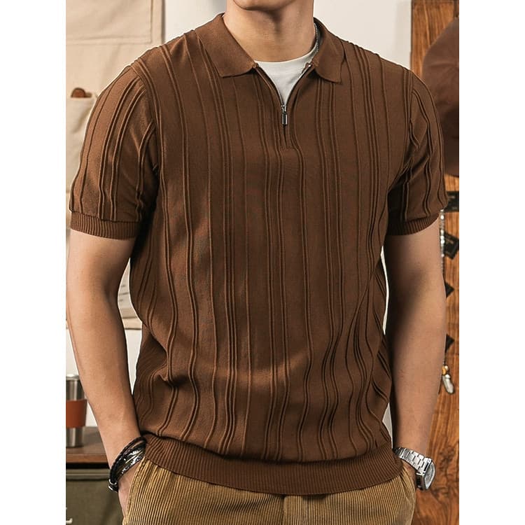 Camisa POLO de manga curta de verão listrada lapela camiseta Casual malhas seda gelo respirável masculino fino-