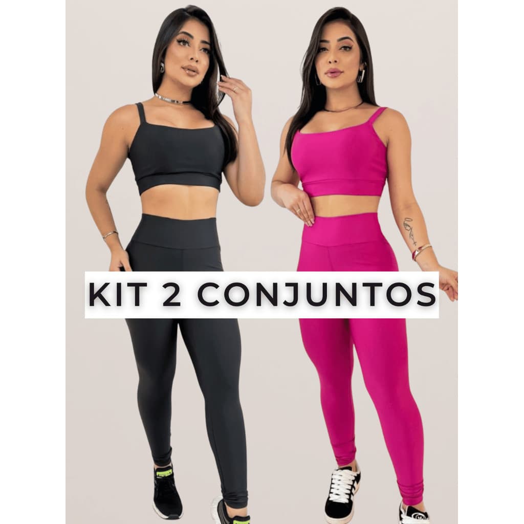 Kit 2 Conjunto Fitness Academia Treino Feminino Calça Legging + Top Alça Zero Transparência