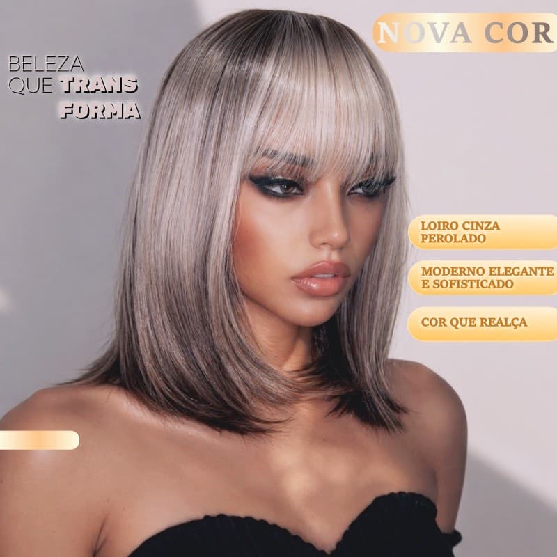 TOP HAIR MAYA Peruca Bob com Franja Efeito Natural Fibra Premium Macia 30cm Uso Diário