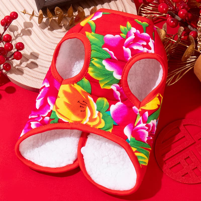 Roupas para cães nordeste grande flor mais colete de veludo pano Teddy Bichon pequeno cão gato ano novo engrossado Cardi