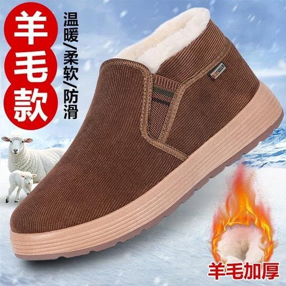 Velho pequim sapatos de pano masculino inverno sapatos de algodão velo engrossado lã sola macia antiderrapante quente id