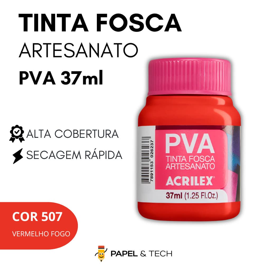 Tinta PVA Acrilex 37ml Fosca Artesanato Cor 507 Vermelho Fogo Alta Qualidade