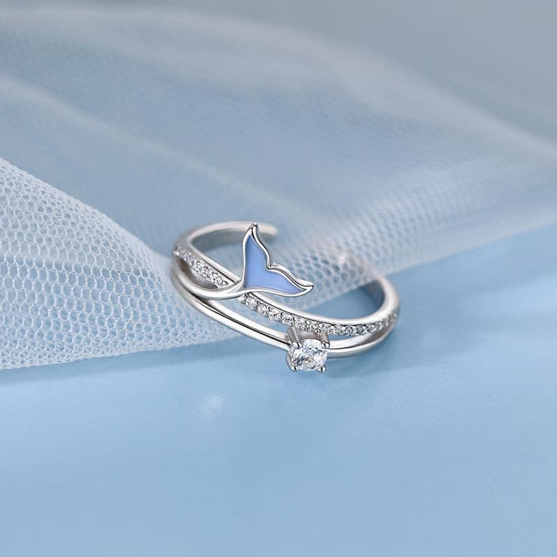 Azul, cauda de sereia, diamante, ajustável, fofo, fashion, elegante, luxuoso, delicado, anel feminino, presente