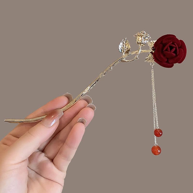 T Temperamento Rosa Estilo Chinês Antigo Agitação De Degraus Tassel Retro Grampo De Cabelo Requintado