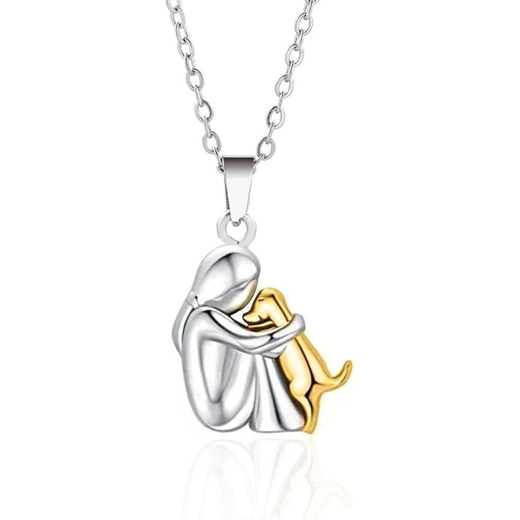 Colar ArtAttackTwoToneDaintyILoveMyChain, ForeverInMyHeartLoverPuppyMomRescueCharmPendant (Prata&Ouro)