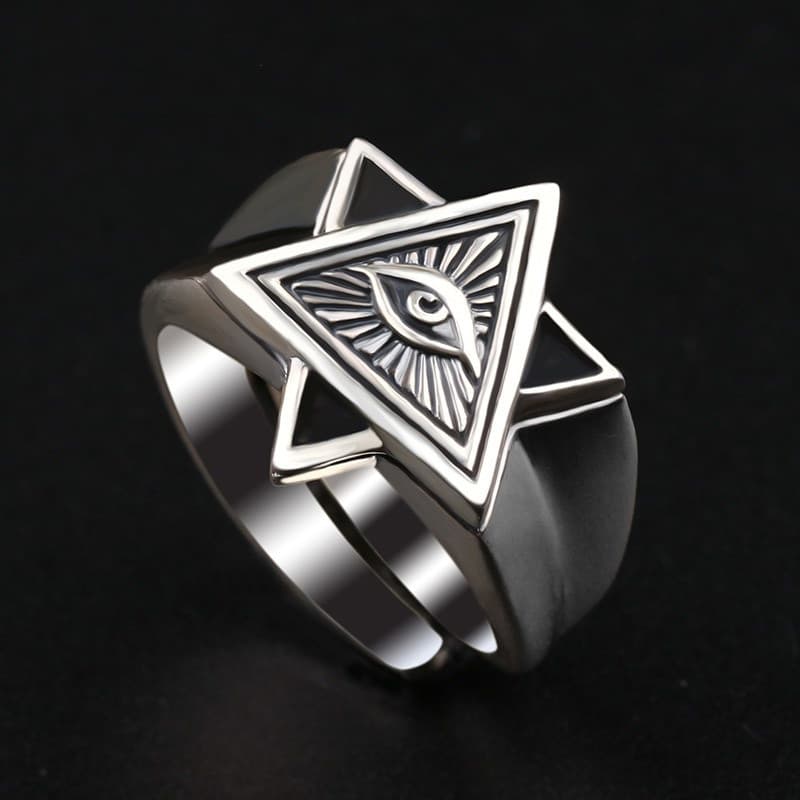 Anel Chiba 925 Prata Tailandesa Olho de Deus Masculino All-View Personalidade Retro Abertura Ajustável