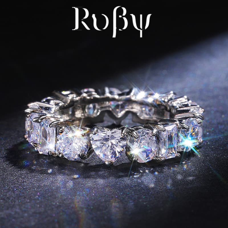 Rubi * novo estilo europeu americano moda retangular amor coração zircão anel feminino exagerado círculo completo casal