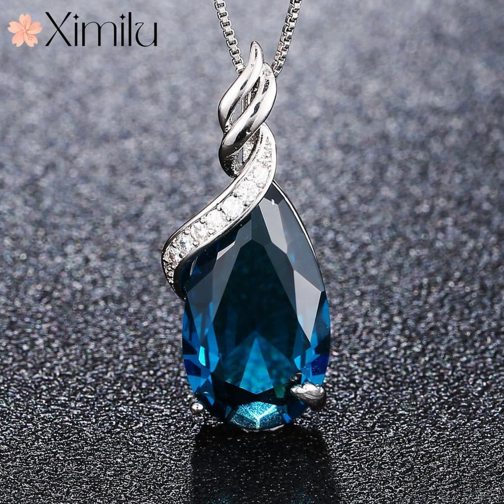 ❤ Original em forma de gota azul escuro pingente de cristal na moda All-Match colar feminino moda proposta aniversário j