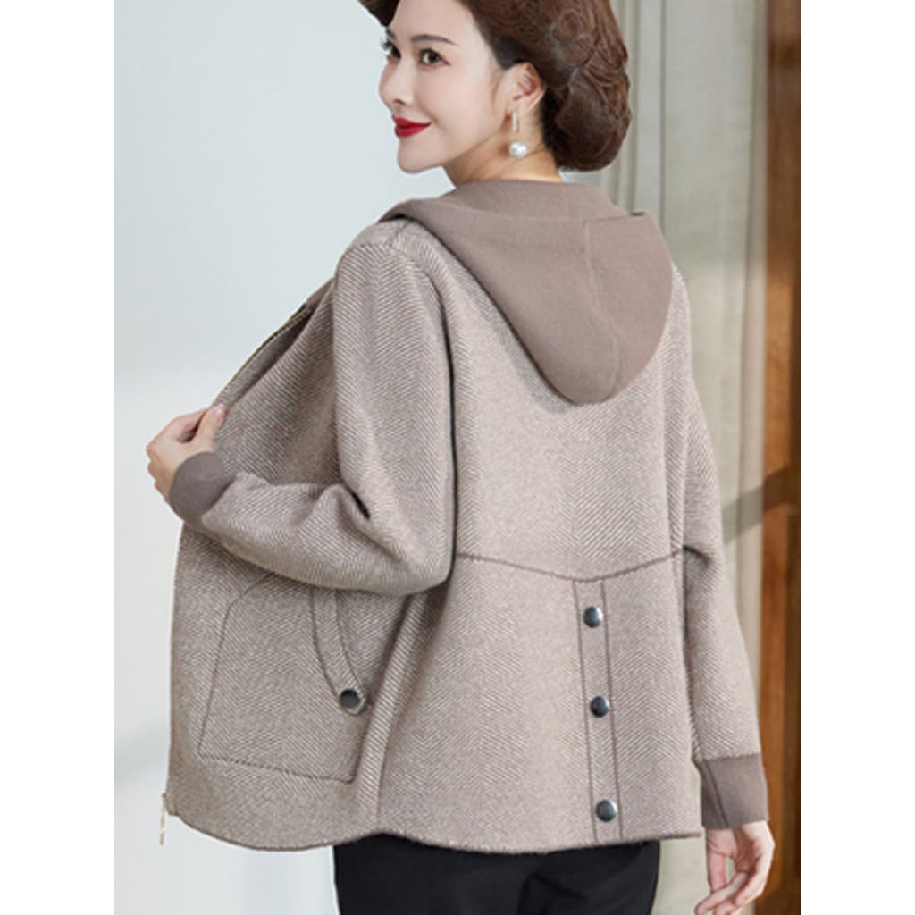 Roupas da mãe outono estilo ocidental jaqueta com capuz feminino solto de meia-idade idosos moda feminina Cardigan de ma