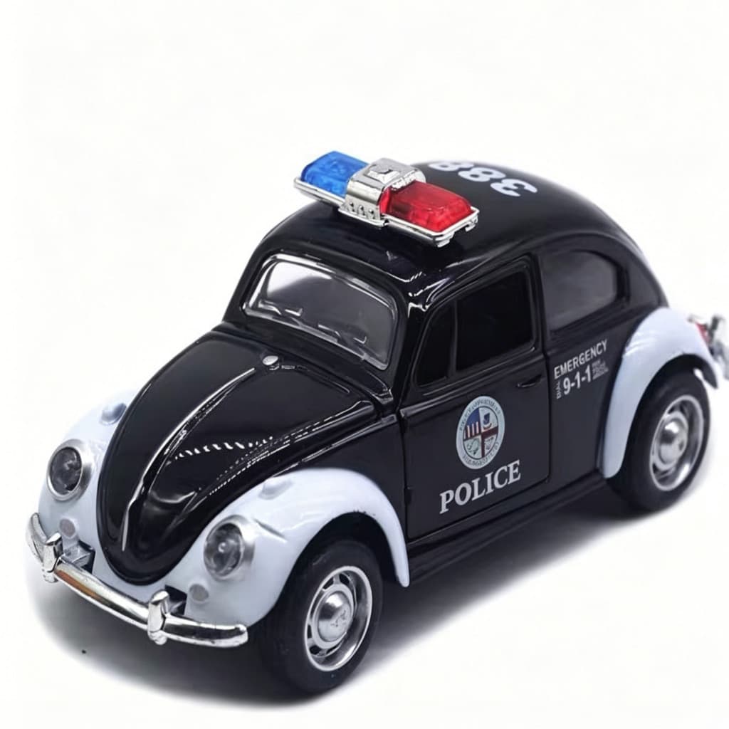 Miniatura Fusca Polícia em Liga de Metal | 1:32 com Ação de Retorno