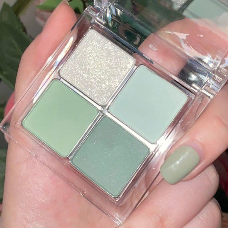 Paleta de sombras de quatro cores Manbo verde menta perolada fina piscando baixa saturação luz diária oxigênio contraste