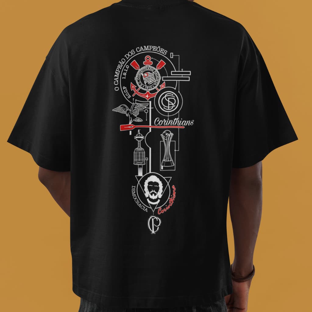 Camiseta Corinthians Estampa Gavião Fiel Campeão dos Campeões 1910 Premium Cores