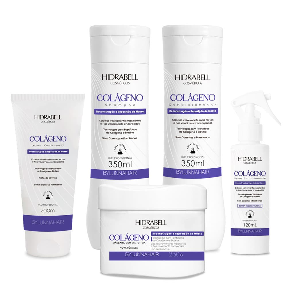 Combo Colágeno Lift Reconstrução e Reposição de Massa Encorpador Capilar Hidrabell 5 Itens