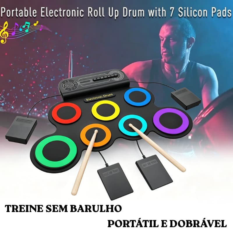 Bateria Eletrônica Digital Com 7 Pads Portátil Usb Para Crianças e Iniciantes