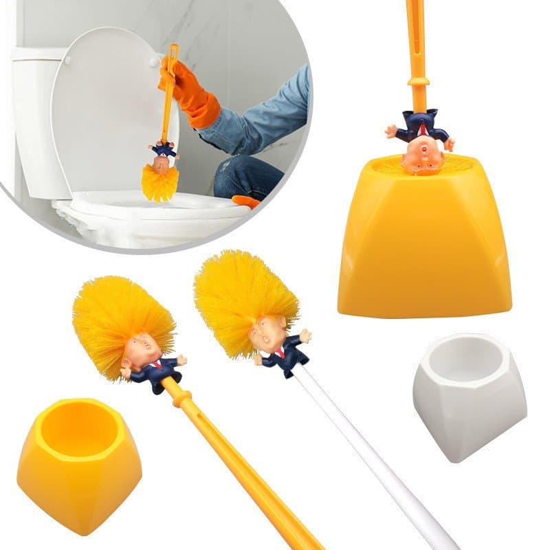 Escova Sanitária Donald Trump com Suporte - Conjunto Divertido para Limpeza de Banheiro