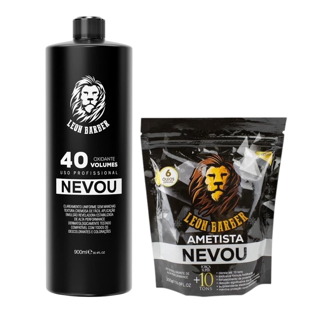 KIT Pó Descolorante Ametista 10 tons 300g + Água Oxigenada 40 vol 900ml Leon Barber