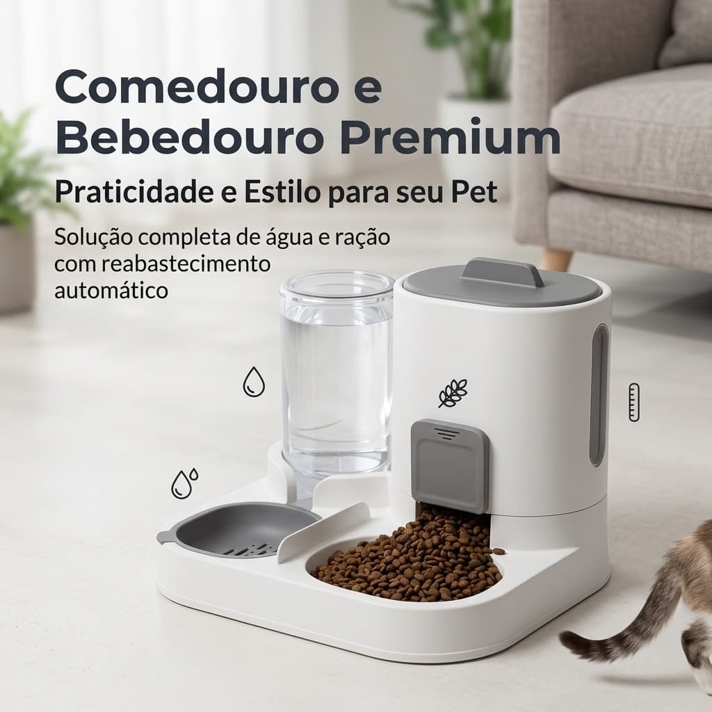 Bebedouro e Comedouro Automático Cães e Gatos 2 em 1 para  | Filtro 3 Etapas Controle de quantidade