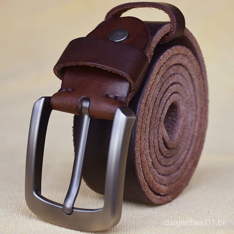 Cinto de couro masculino, natural, adequado para fivela de pino, couro bovino em camadas.
