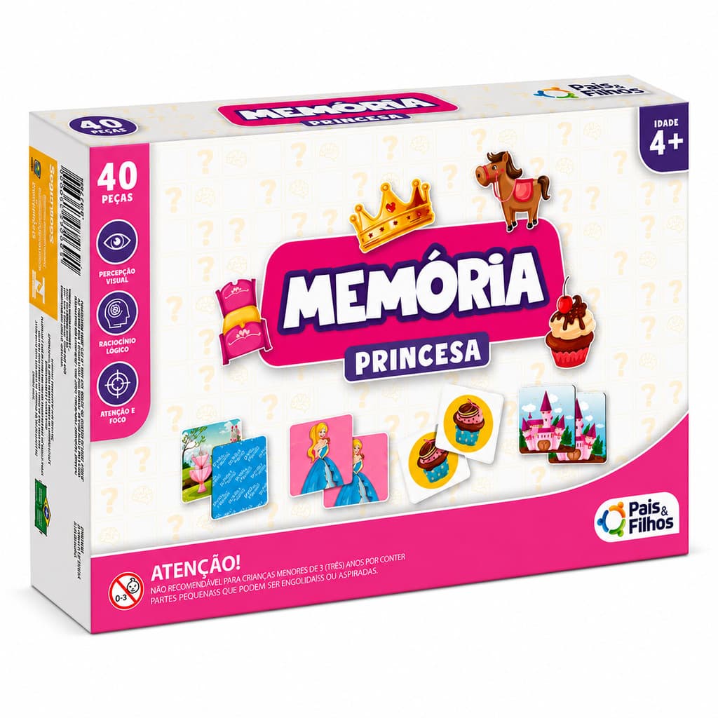 Jogo da Memória Princesas 40 Peças Pais e Filhos
