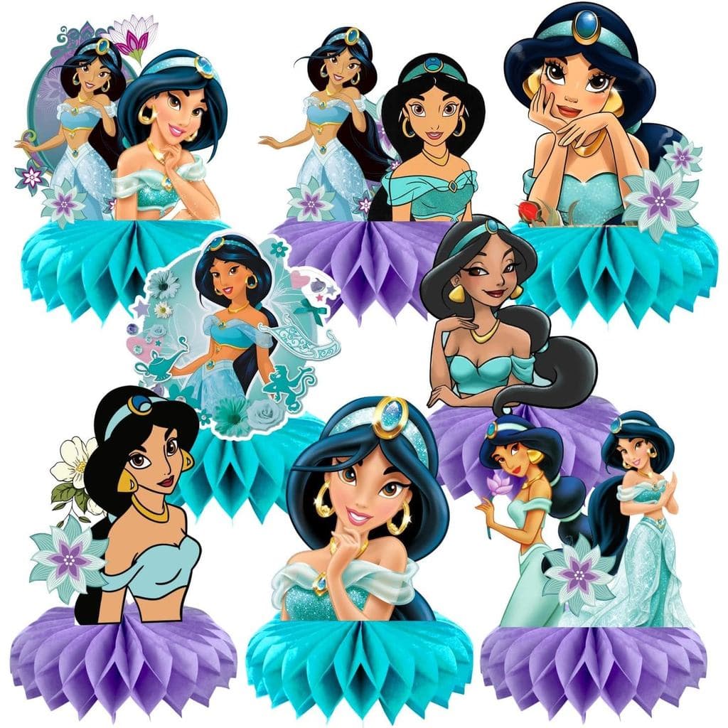 8 Peças de Decorações de Mesa Princesa Jasmine para Festas de Aniversário, Decorações de Mesa de Dois Lados para Festas