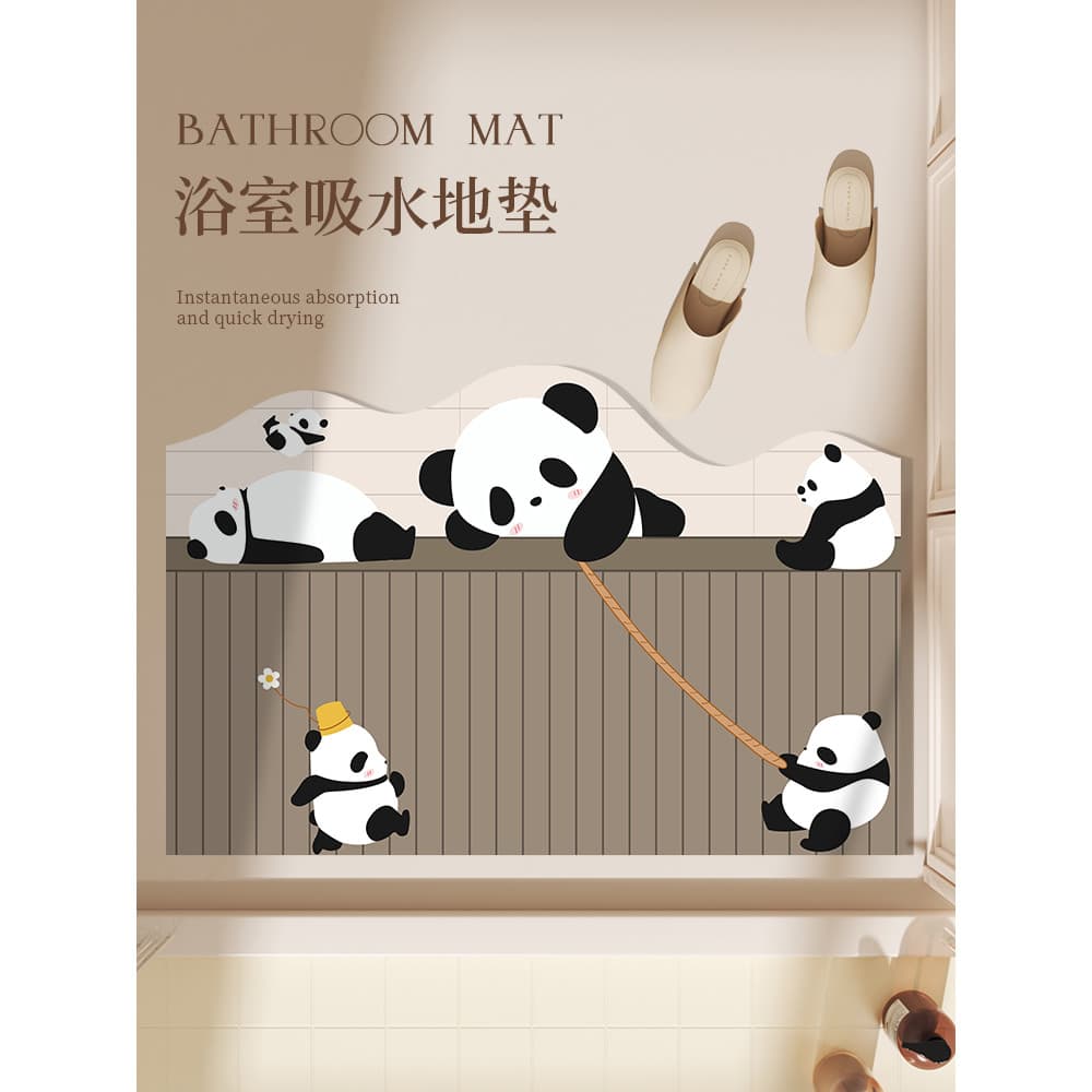 Panda tapete de porta do banheiro forte absorvente toalete de secagem rápida Anti-deslizamento macio Diatom lama tapete