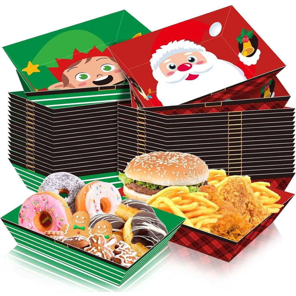 Suprimentos para Festa de Natal JULMELON, 36 Bandejas de Comida de Natal, Bandejas Descartáveis para Servir Lanches sem