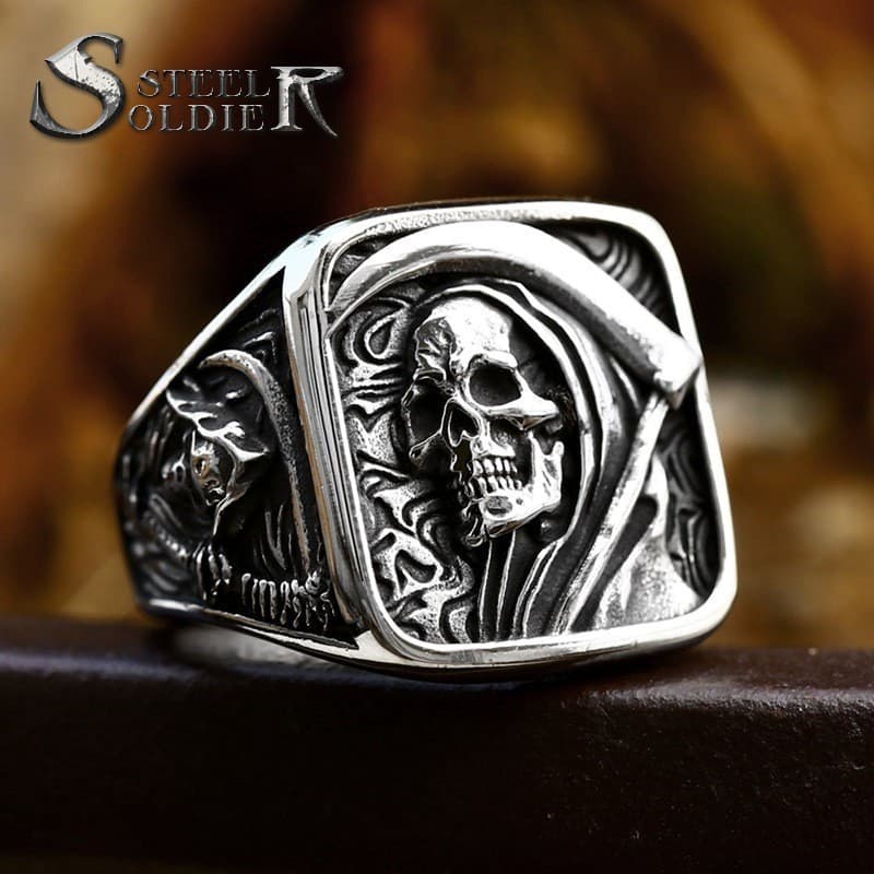 Anel masculino de aço inoxidável guerreiro de ferro Punk Hip Hop anel de caveira da morte ** e *
