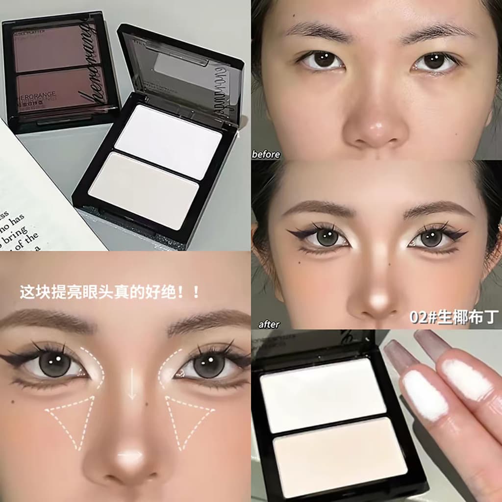 Contorno de alto brilho iluminando rosto duas cores integrada placa multiuso fosco Blush rosto meio olho cabeça Ly
