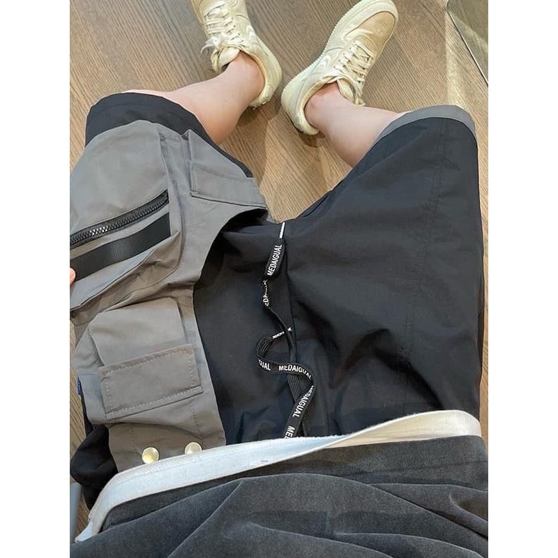 Shorts masculinos roupa externa verão secagem rápida respirável preto cinza costura All-Match bolso macacão de cinco pon