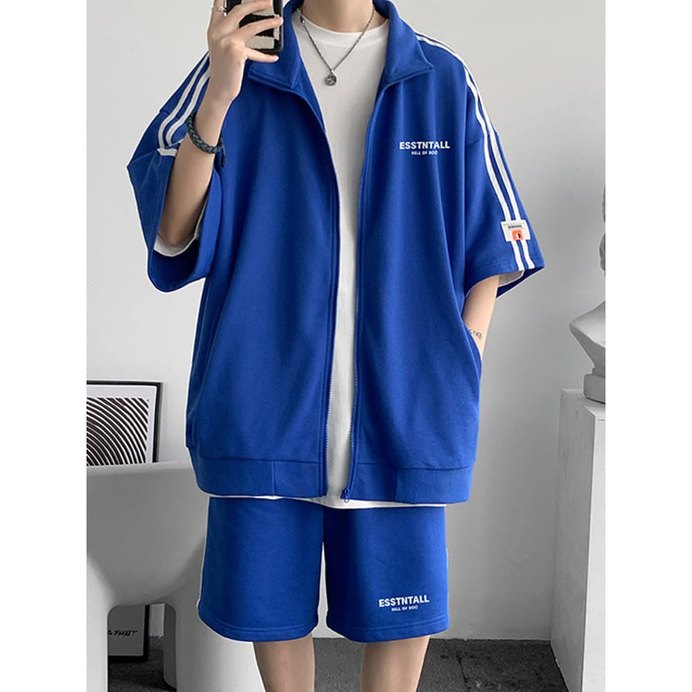 Klein azul terno esportivo verão uniforme de basquete masculino combinando um conjunto bonito listrado Shorts de manga c