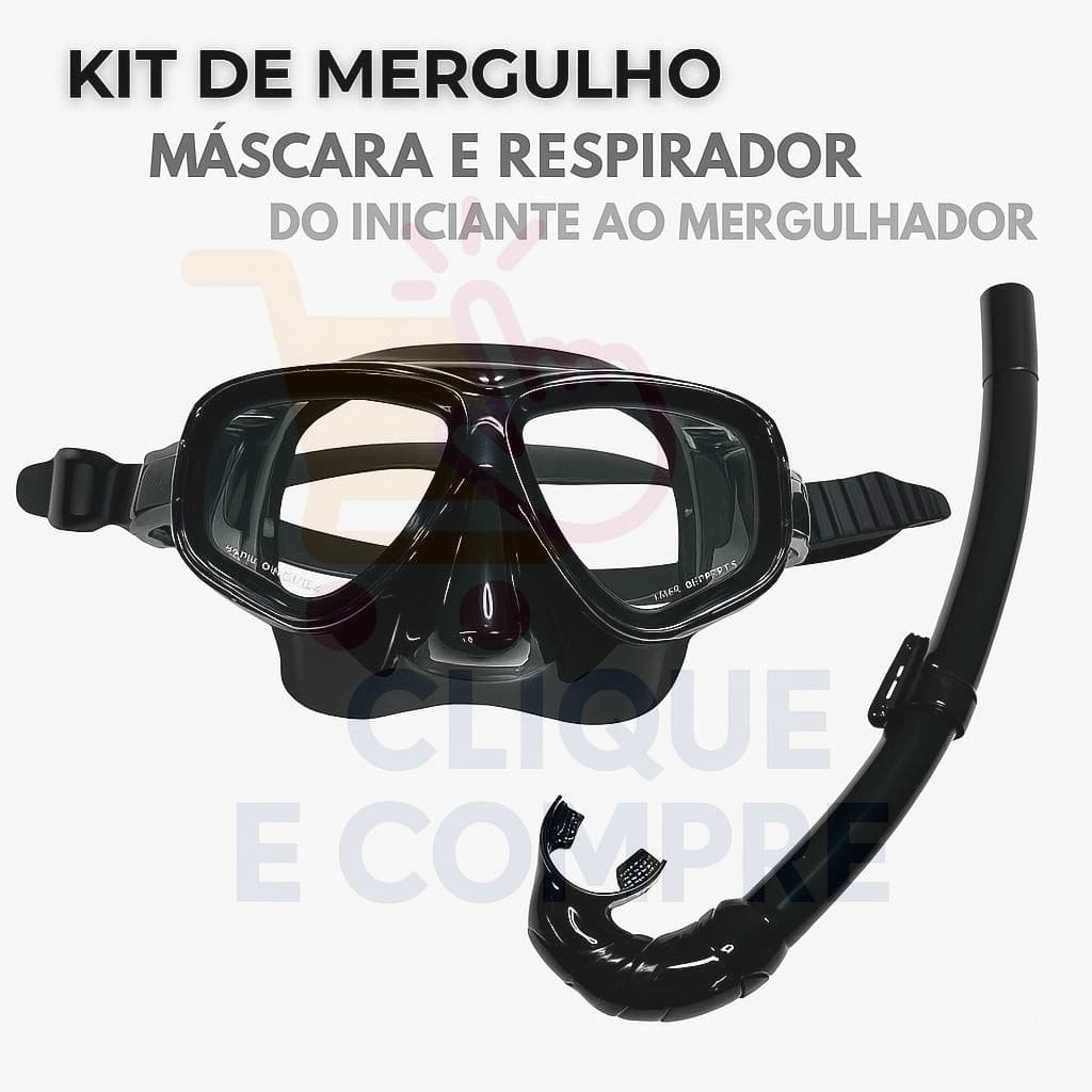 Kit Mergulho Máscara Respirador Snorkel Profissional Adulto Natação Silicone Confortável