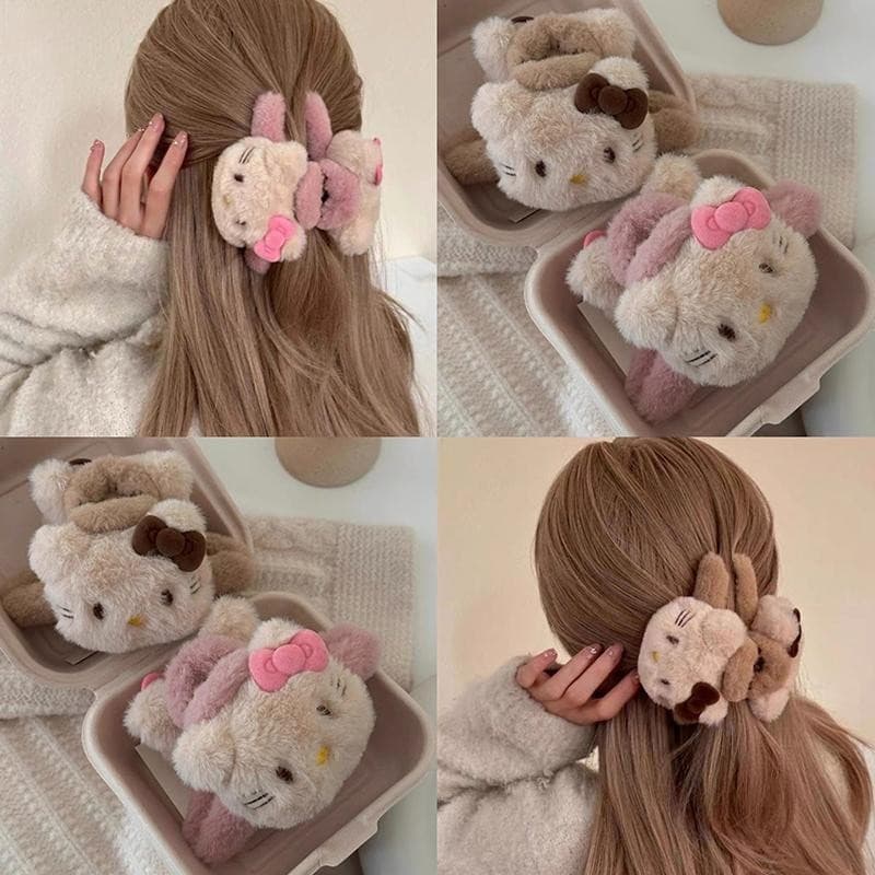 Presilha De Cabelo De Pelúcia Fofa De Desenho Animado Elegante Para Mulheres Meninas Doce Acessórios De Garra Presentes