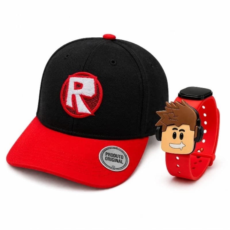 Kit Infantil Roblox: Boné + Relógio Digital — Presente Criança