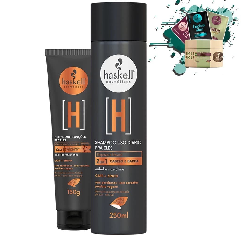 Shampoo Cabelo e Barba 250ml e Creme Multifunções 150g Homem Haskell