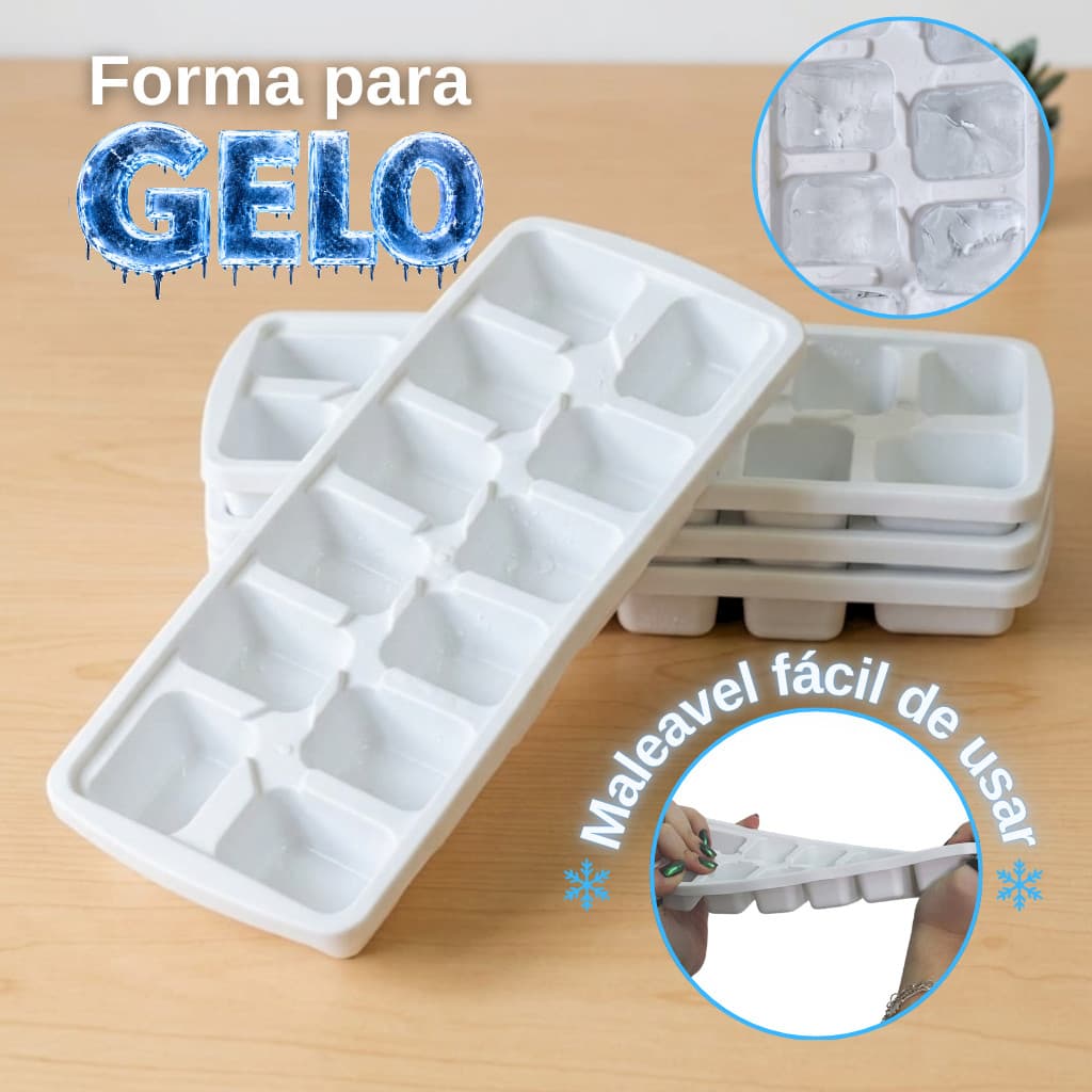 Kit Forma Para Gelo de Plástico Multiuso Flexivél Resistente Para Bebidas